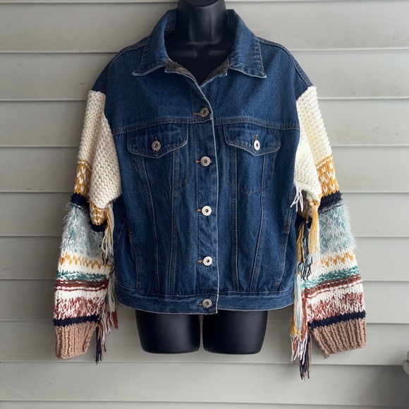 POL Denim Crochet Jacket with Fringe. Size Medium. Great condition. - Picture 7 of 16